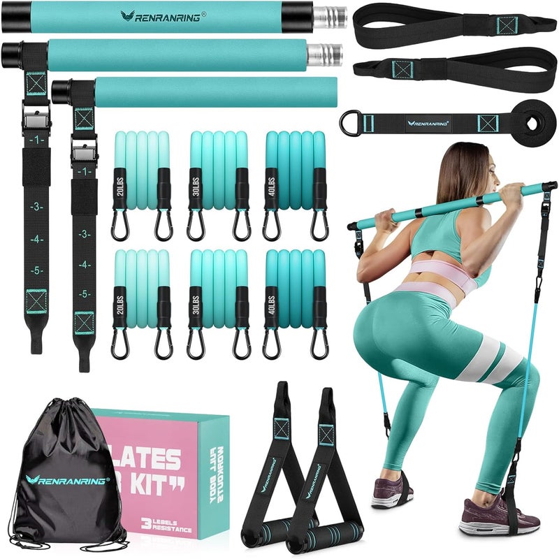RENRANRING Pilates Bar Kit with Resistance Bands, Multifunctional Pilates Bar for Women & Men with Heavy-Duty Metal Adjustment Buckle, Pilates Home Equipment for Full BodyWorkouts - Image 1